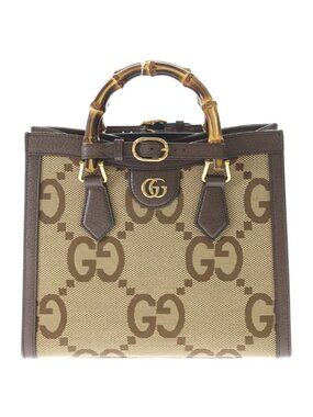Gucci Jumbo GG Diana Bamboo Small Canvas Leather 2-Way Bag Brown